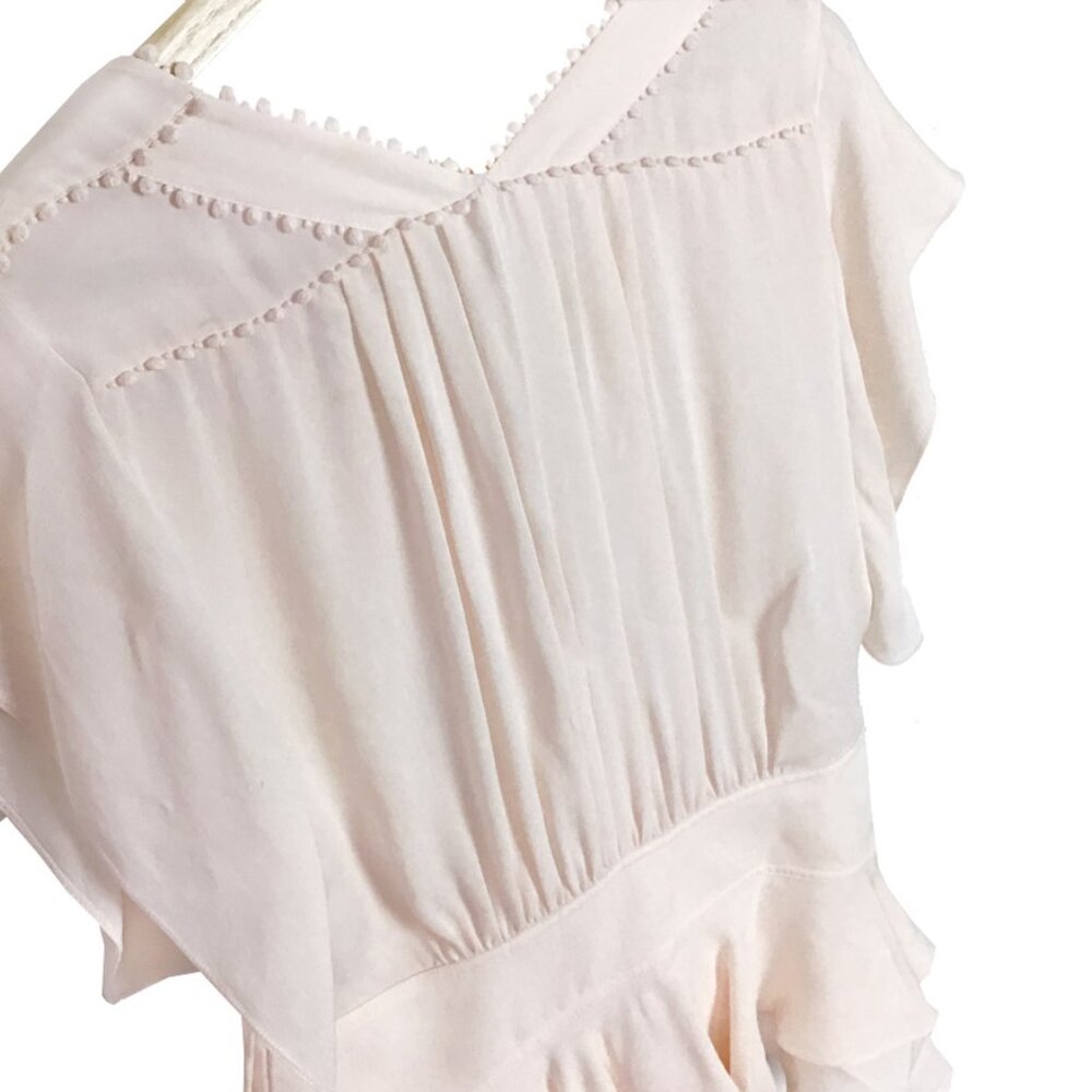 Rebecca Taylor - Pale Pink Short Sleeve Ruffled Silk Blouse w Embroidered Trim - Picture 8 of 13